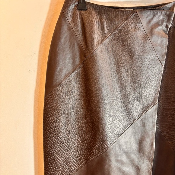 ASOS Sz 0 Brown Leather Wrap Midi Skirt Smooth and Patterned Lined Belted NWOT - Picture 5 of 11